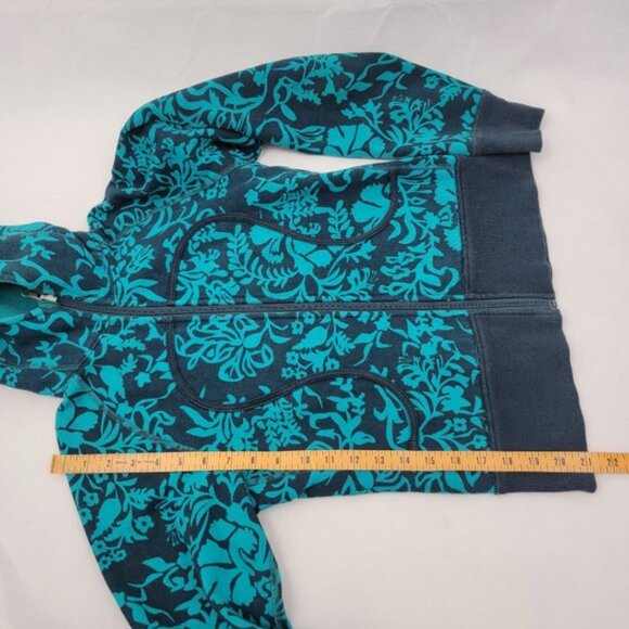 LULULEMON Womens XS? S? Scuba Hoodie Jacket Teal Turquoise Full Zip Floral Print - Picture 13 of 14